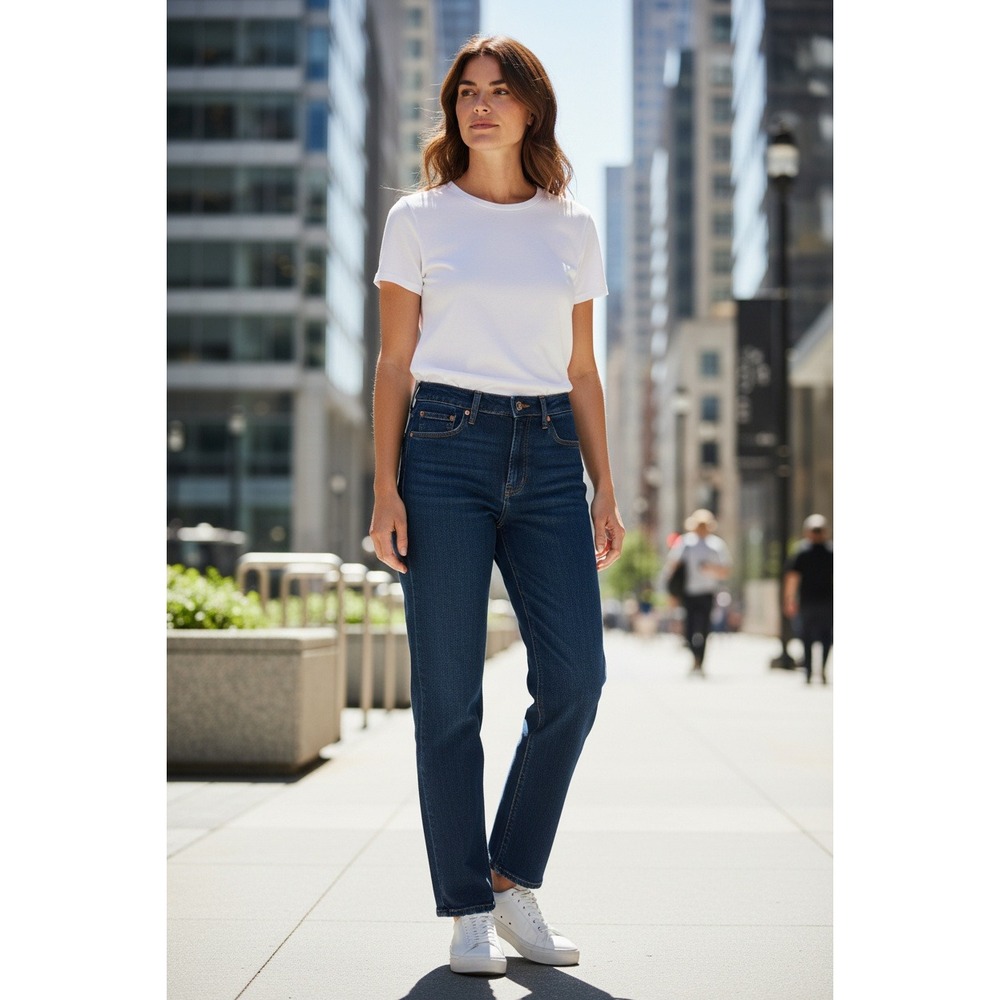 GAP High-Rise Straight Leg Jeans in Indigo Blue